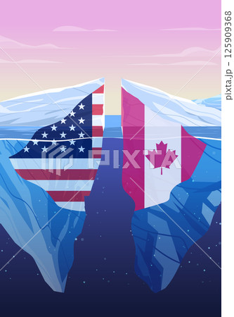 Trade war United States Canada tariffs war icebergs split ocean sunset conflict economic dispute concept Trade war United States Canada tariffs war icebergs split ocean sunset conflict economic dispute concept 125909368
