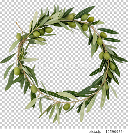 Handmade olive branch wreath with fresh green leaves and plump olives, organic earthy decor 125909834