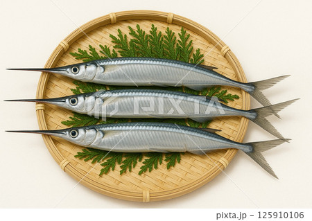 笊に採れたてのサヨリ 笊に採れたてのサヨリ 125910106