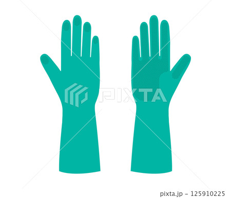 Aqua rubber cleaning protective Gloves Fashion hand accessory clothing technical illustration garment. Dish wash Vector 125910225