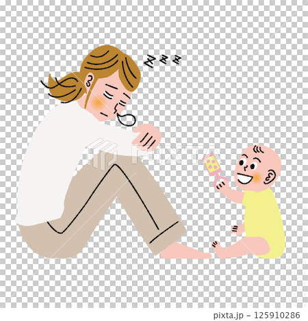 A mother who is tired from raising children falls asleep 125910286