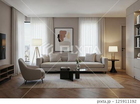 高級感あふれるホテルライクなリビングルームのインテリア 125911192