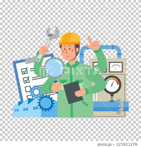 忙しく点検修理作業をする工場作業員 125911276