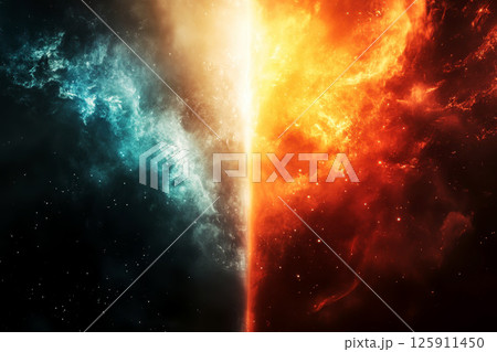 Versus wallpaper, heaven and hell, good vs evil, light and darkness background, for match competition. 125911450