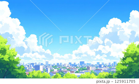 新緑と町並み 125911705