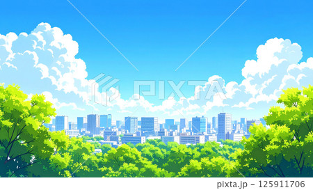 新緑と町並み 125911706