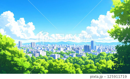新緑と町並み 125911719