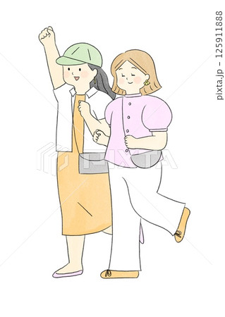 手描き風イラスト 出発する女性達 手描き風イラスト 出発する女性達 125911888