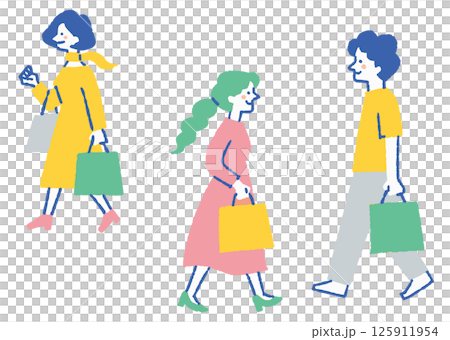 People walking with paper bags_color 125911954