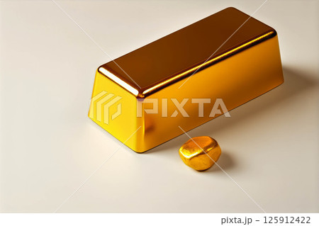 Gold bullion bar and nugget on a smooth surface showcasing luxury and wealth 125912422
