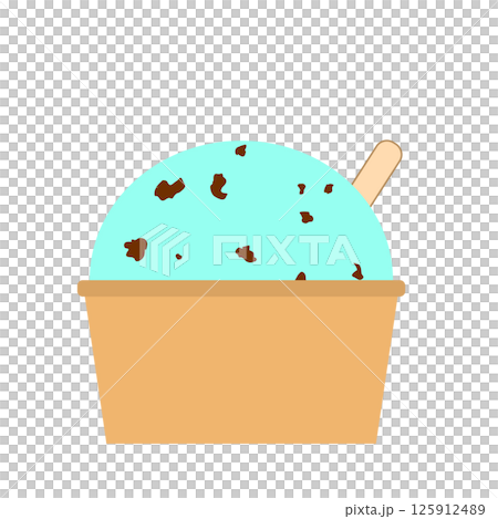 Chocolate mint chip ice cream with cup and spoon image Chocolate mint chip ice cream with cup and spoon image 125912489