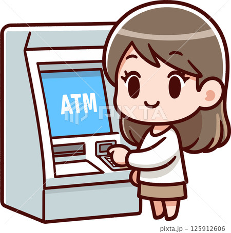 ATMを操作する女性のイラスト 125912606
