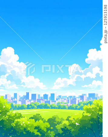 新緑と町並み 125913198