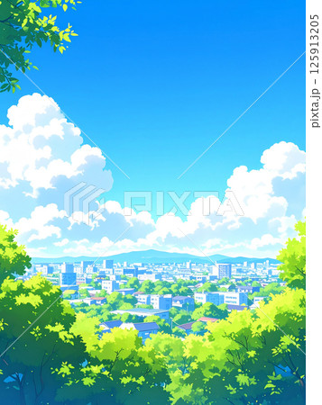 新緑と町並み 125913205