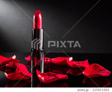 A lipstick with a velvet red bullet standing A lipstick with a velvet red bullet standing 125913303
