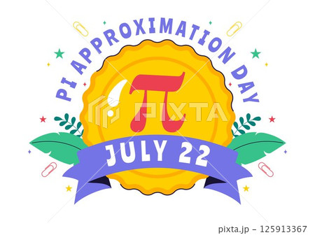 Pi Approximation Day Vector Illustration Celebrated on July 22, Featuring Mathematical Constants, Greek Letters, or a Baked Sweet Pie in a Background 125913367