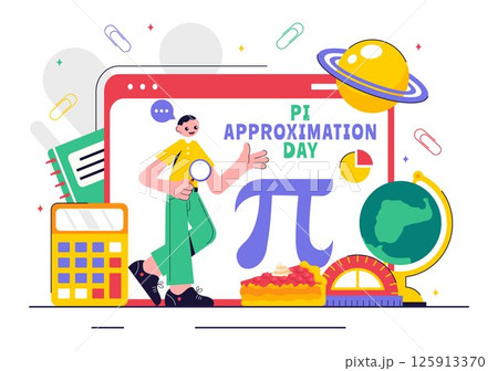 Pi Approximation Day Vector Illustration Celebrated on July 22, Featuring Mathematical Constants, Greek Letters, or a Baked Sweet Pie in a Background 125913370