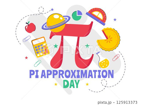 Pi Approximation Day Vector Illustration Celebrated on July 22, Featuring Mathematical Constants, Greek Letters, or a Baked Sweet Pie in a Background 125913373