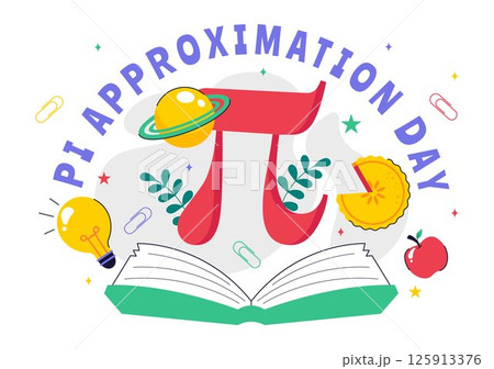 Pi Approximation Day Vector Illustration Celebrated on July 22, Featuring Mathematical Constants, Greek Letters, or a Baked Sweet Pie in a Background 125913376