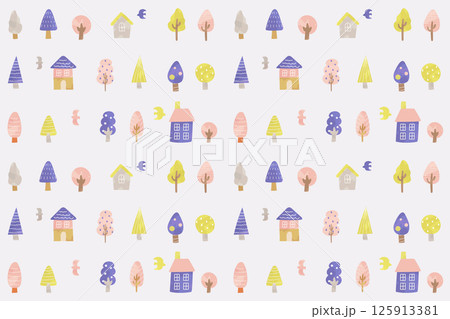 北欧風の家と木のおしゃれな壁紙・背景 125913381