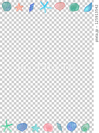 Colorful seashell watercolor frame illustration Colorful seashell watercolor frame illustration 125913542