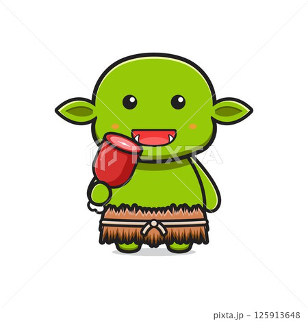 Cute goblin eating meat cartoon icon illustration Cute goblin eating meat cartoon icon illustration 125913648