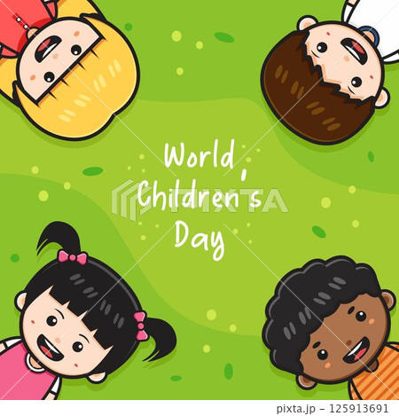 World children's day celebration background banner card cartoon illustration 125913691