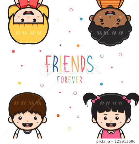 Cute children friends forever doodle banner background wallpaper icon cartoon illustration design isolated flat cartoon style 125913696