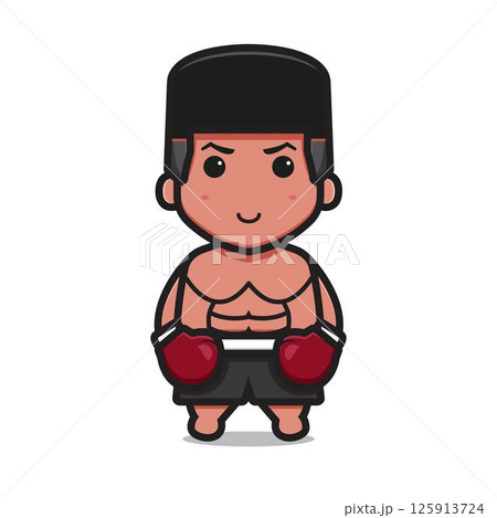 Cute boxing character wear red gloves cartoon vector icon illustration 125913724