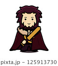 Cute king mascot character wear cloak and holding golden sword cartoon vector icon illustration 125913730