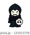 cute witch mascot character holding skull cartoon vector icon illustration 125913739