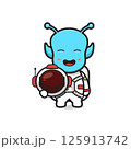 Cute alien wearing astronaut suit cartoon icon illustration 125913742