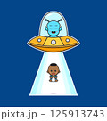 Cute baby sucked in by alien ufo cartoon icon illustration 125913743