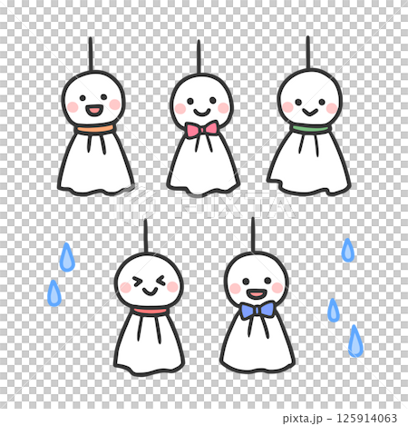 5つのてるてる坊主と雨のセット 5つのてるてる坊主と雨のセット 125914063