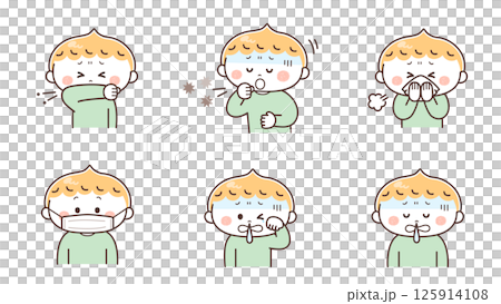 Illustration set of a boy who is unwell Illustration set of a boy who is unwell 125914108