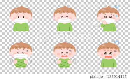 Illustration set of a boy who is unwell Illustration set of a boy who is unwell 125914135