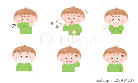 体調不良の男の子のイラストセット 体調不良の男の子のイラストセット 125914137