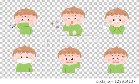 Illustration set of a boy who is unwell 125914137