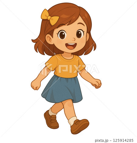 ピンクのワンピースを着た笑顔の女の子のイラスト 125914285