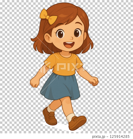 ピンクのワンピースを着た笑顔の女の子のイラスト 125914285