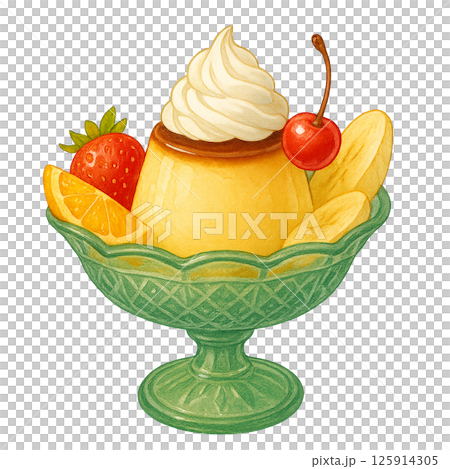 用復古綠色盤子盛裝的時尚布丁 125914305