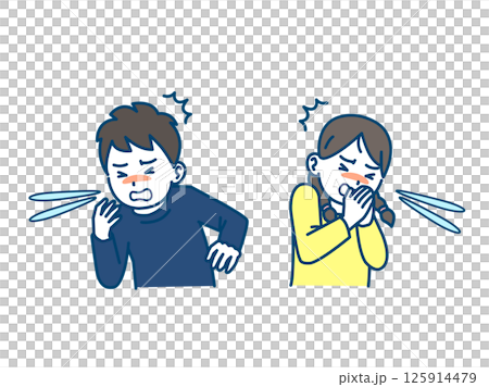 くしゃみや咳をする子供のイラスト くしゃみや咳をする子供のイラスト 125914479