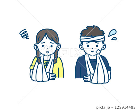 腕を骨折しギプスをする子供のイラスト 125914485