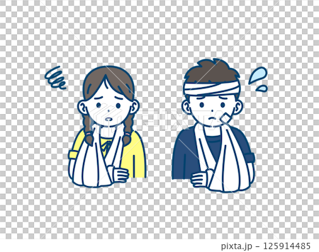 腕を骨折しギプスをする子供のイラスト 125914485