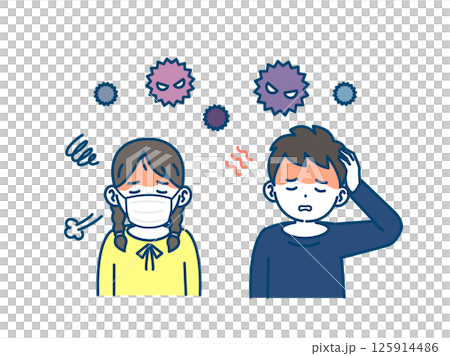 Illustration of a child with a fever or cold 125914486