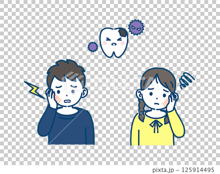 虫歯で歯が痛む子供のイラスト 125914495