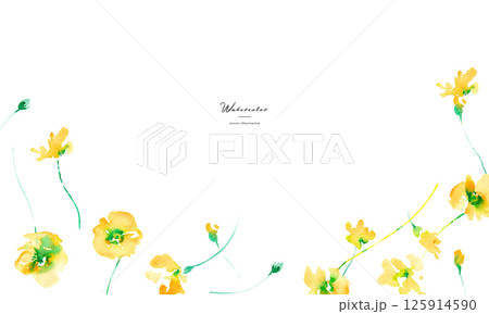 水彩画。水彩タッチの黄色い花ベクターイラスト。黄色い花のフレーム素材。春の花。 125914590