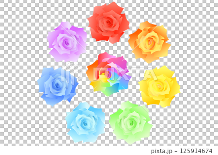 彩虹玫瑰與七朵彩虹彩色玫瑰插圖 125914674