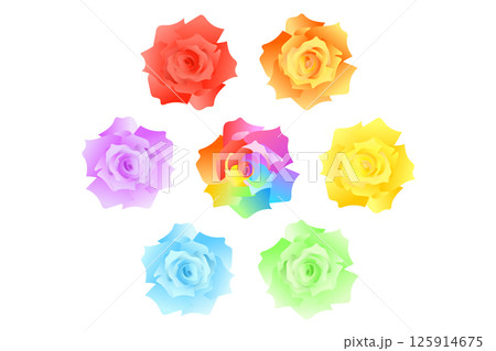 レインボーローズと6色の虹色のカラフルな薔薇のイラスト 125914675