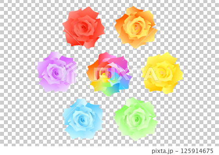 レインボーローズと6色の虹色のカラフルな薔薇のイラスト 125914675